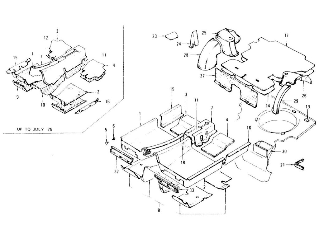 Floor Trim, Mat, Insulator & Rear Wheel House Trim (2 Seater) (From Aug.-'73 To Jul.-'76)